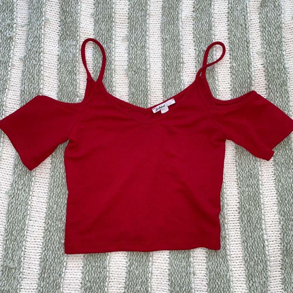 Subdued Red Cold Shoulder Top